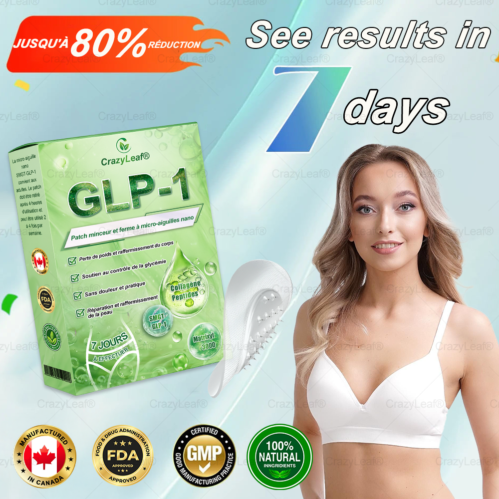 CANADA Cliniquement prouvé | Boutique officielle | Patch nano à microneedles CrazyLeaf® SMGT-GLP-1 avec collagène et Matrixyl 3000 | Cible : obésité, peau relâchée, hypertension, diabète, foie gras, douleurs articulaires, brouillard cérébral, fatigue
