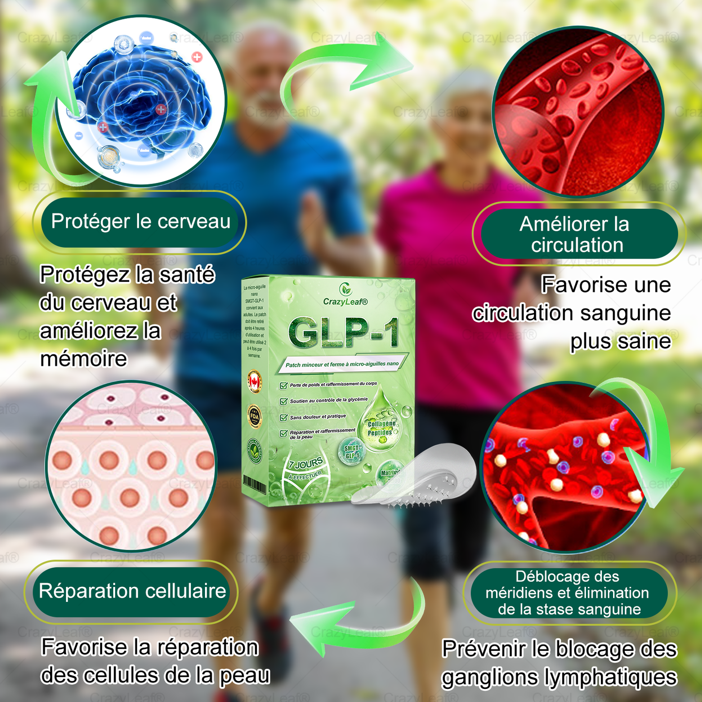 CANADA Cliniquement prouvé | Boutique officielle | Patch nano à microneedles CrazyLeaf® SMGT-GLP-1 avec collagène et Matrixyl 3000 | Cible : obésité, peau relâchée, hypertension, diabète, foie gras, douleurs articulaires, brouillard cérébral, fatigue